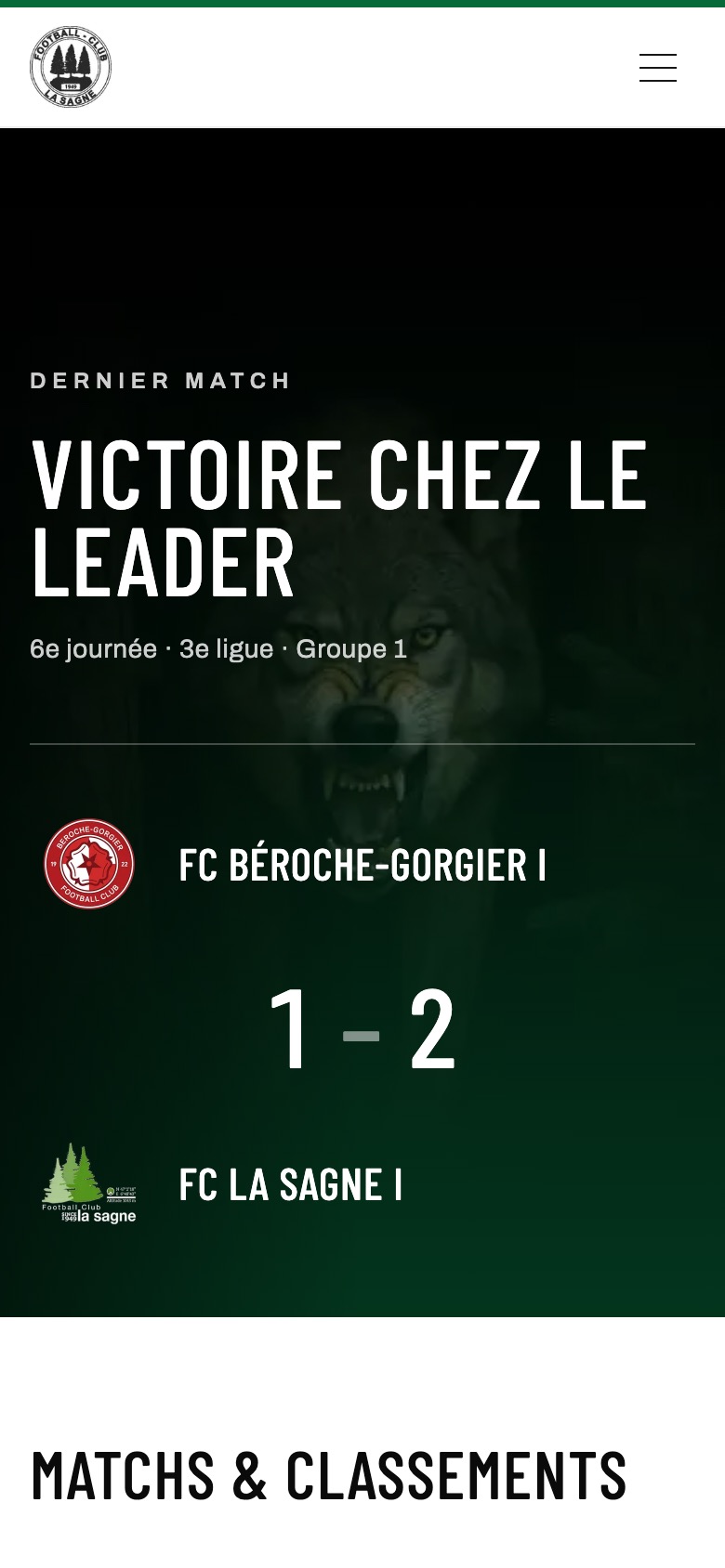 Page d’accueil de FC La Sagne sur téléphone