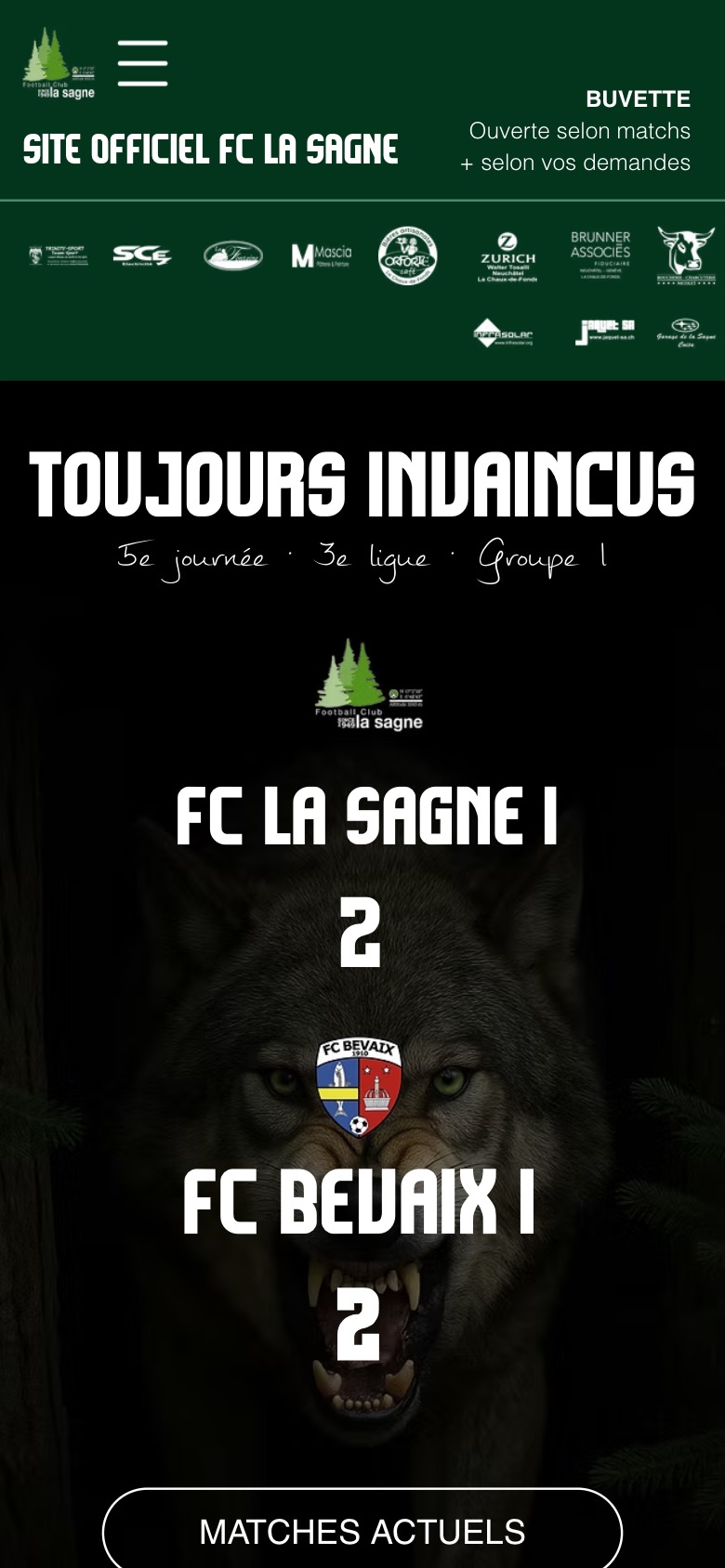 Page d’accueil de FC La Sagne sur téléphone